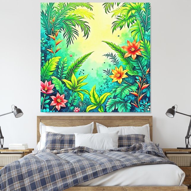 Tropical Jungle Lush Paradise Design Canvastryck (Insitu (sovrum))