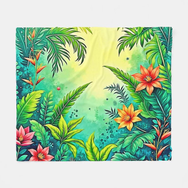 Tropical Jungle Lush Paradise Design Fleecefilt (Framsidan (Horisontell))