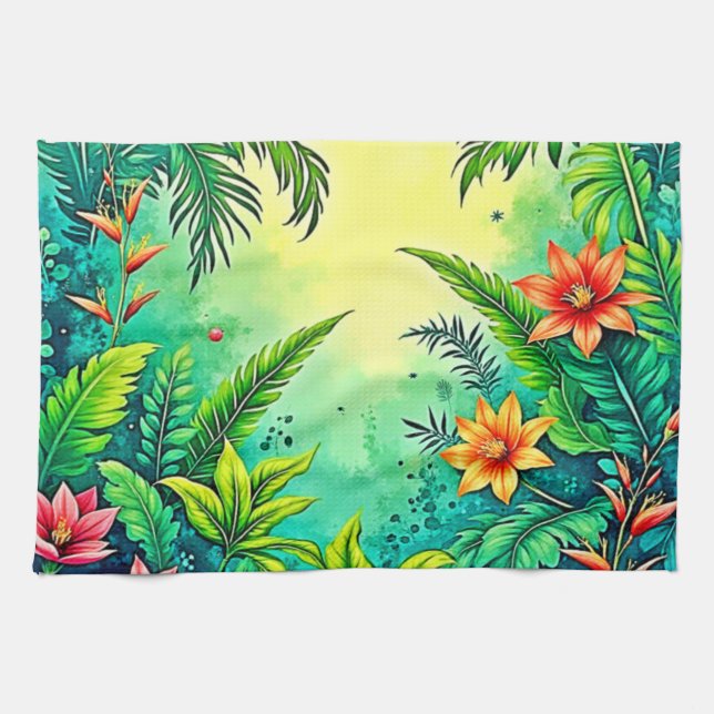Tropical Jungle Lush Paradise Design Kökshandduk (Horisontell)