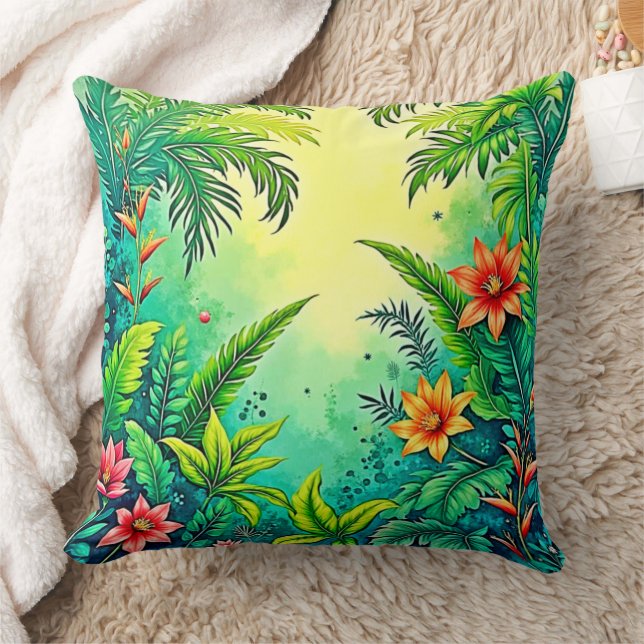 Tropical Jungle Lush Paradise Design Kudde (Filt)
