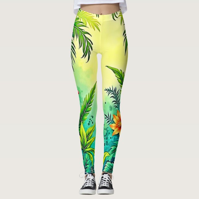 Tropical Jungle Lush Paradise Design Leggings (Framsida)