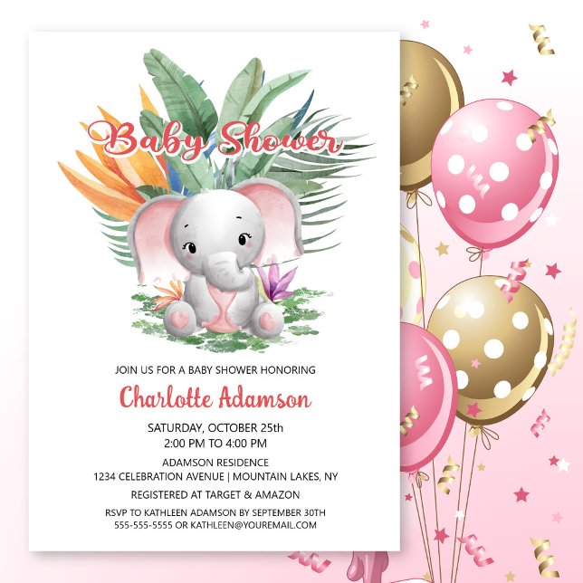 Tropical Jungle Rosa Elephant Baby Shower Inbjudningar (Skapare uppladdad)
