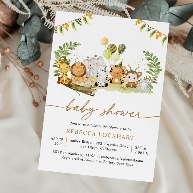 Tropical Jungle Safari Animal Baby Shower Neutralt Inbjudningar (Skapare uppladdad)