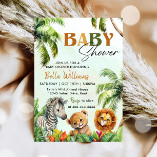 Tropical Jungle Safari Animals Baby Shower Inbjudningar