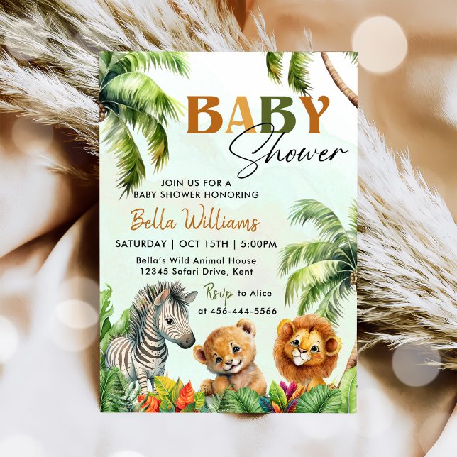 Tropical Jungle Safari Animals Baby Shower Inbjudningar (Skapare uppladdad)
