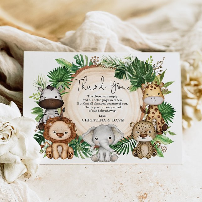 Tropical Jungle Safari Animals Baby Shower Tack Kort (Skapare uppladdad)