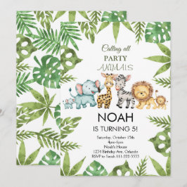 Tropical Jungle Safari Animals Birthday Call Inbjudningar