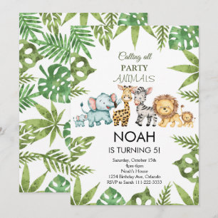 Tropical Jungle Safari Animals Birthday Call Inbjudningar