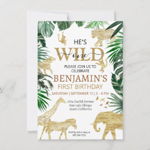 Tropical Jungle Safari Animals Birthday Inbjudningar