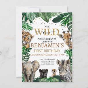 Tropical Jungle Safari Animals Birthday Inbjudningar