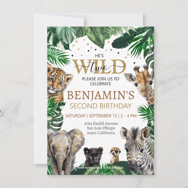 Tropical Jungle Safari Animals Birthday Inbjudningar (Framsida)