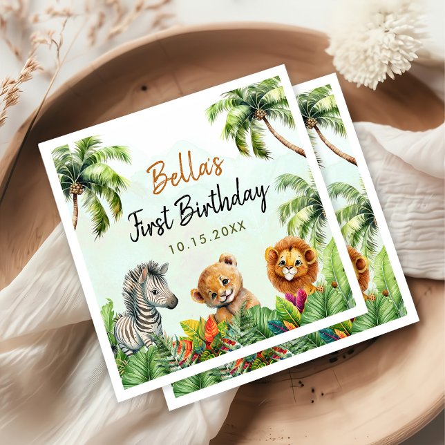 Tropical Jungle Safari Animals Birthday Pappersservett (Skapare uppladdad)
