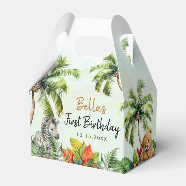 Tropical Jungle Safari Animals Birthday Presentaskar (Framsidan Sidan)