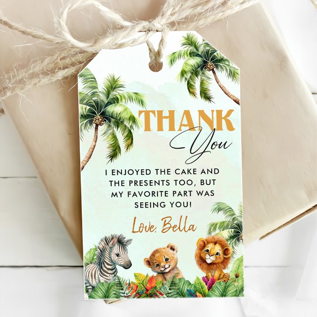 Tropical Jungle Safari Animals Birthday Presentetikett (Skapare uppladdad)