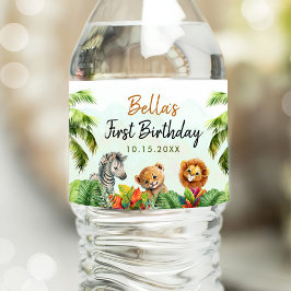 Tropical Jungle Safari Animals Birthday Vattenflaskor Etikett