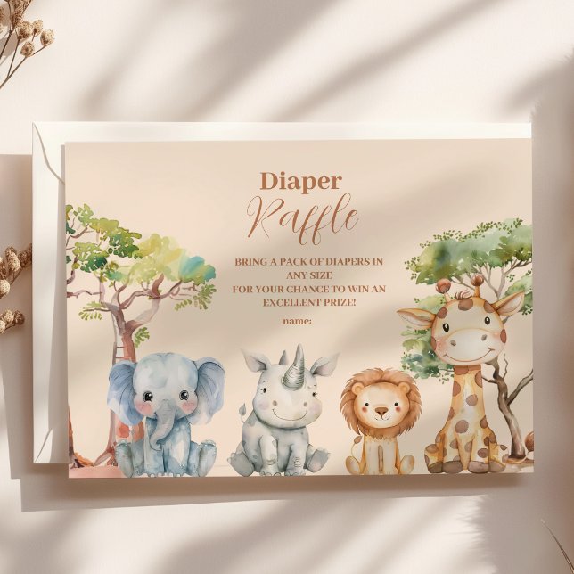 Tropical Jungle Safari Animals Boy Raffle Diapper Tilläggskort (Skapare uppladdad)