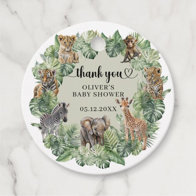 Tropical Jungle Safari Animals Boy Shower Gåvor Etiketter (Framsida)