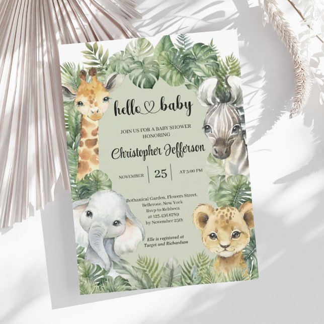 Tropical Jungle Safari Animals Boy Shower Inbjudningar (Tropical Jungle Safari Animals Boy Baby Shower Invitation)