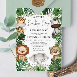 Tropical Jungle Safari Animals Boy Shower Inbjudningar