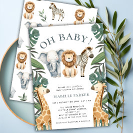 Tropical Jungle Safari Animals Boy Shower Inbjudningar