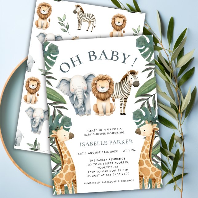 Tropical Jungle Safari Animals Boy Shower Inbjudningar (Tropical Jungle Safari Animals Boy Baby Shower Invitation)