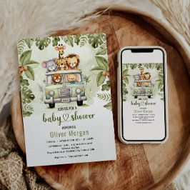Tropical Jungle Safari Animals Boy Shower Inbjudningar
