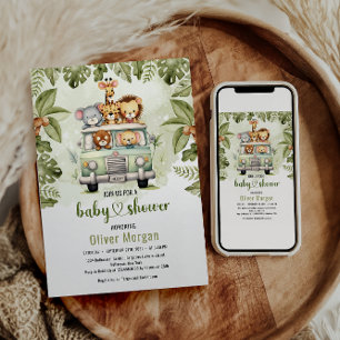 Tropical Jungle Safari Animals Boy Shower Inbjudningar