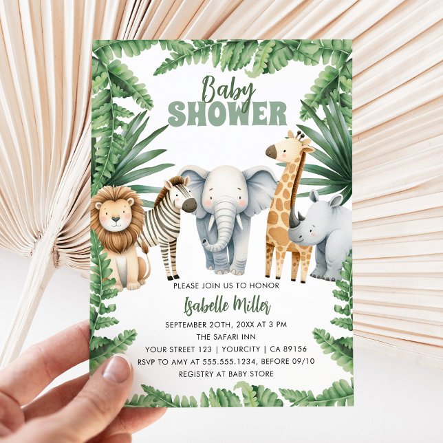 Tropical Jungle Safari Animals Boy Shower Inbjudningar (Tropical Jungle Safari Animals Boy Baby Shower Invitation)