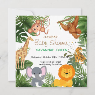 Tropical Jungle Safari Animals Boy Shower Inbjudningar