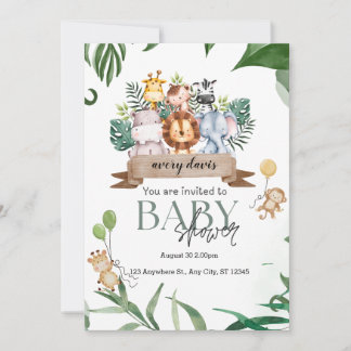 Tropical Jungle Safari Animals Boy Shower Inv Inbjudningar