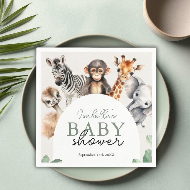 Tropical Jungle Safari Animals Boy Shower Pappersservett (Tropical Jungle Safari Animals Boy Baby Shower Napkins)
