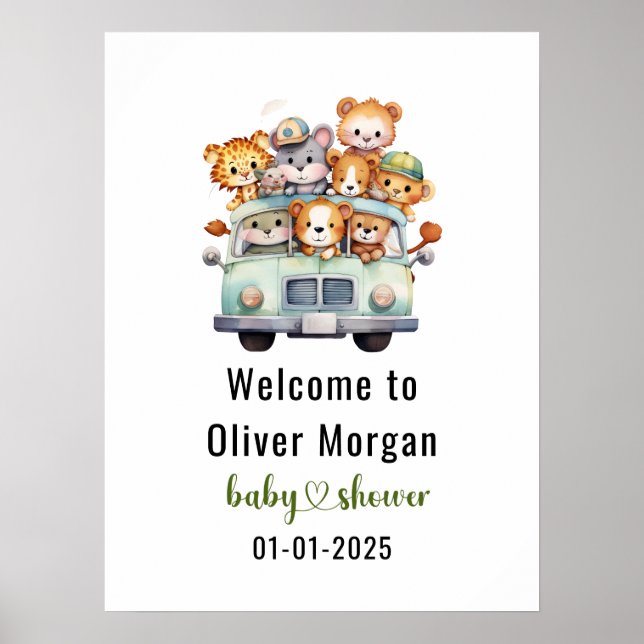 Tropical Jungle Safari Animals Boy Shower Poster (Framsidan)