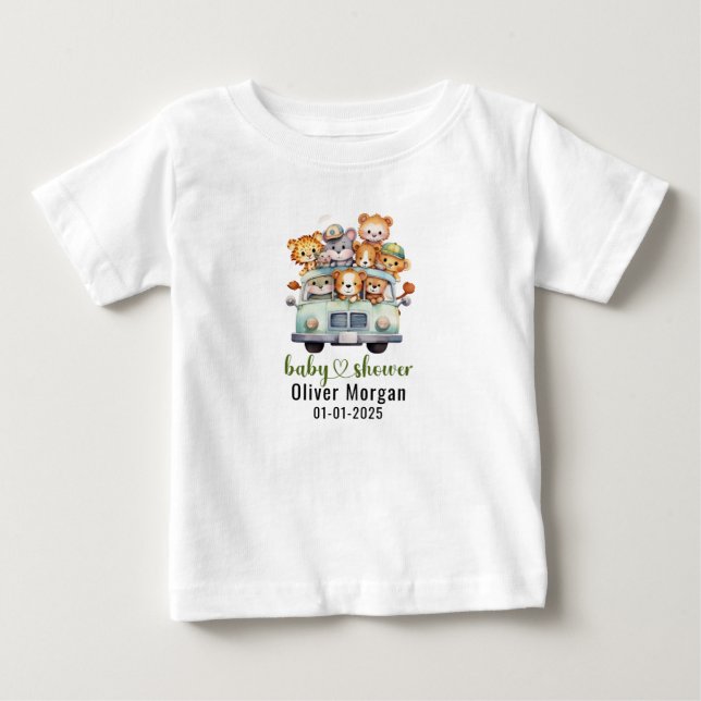 Tropical Jungle Safari Animals Boy Shower T Shirt (Framsida)