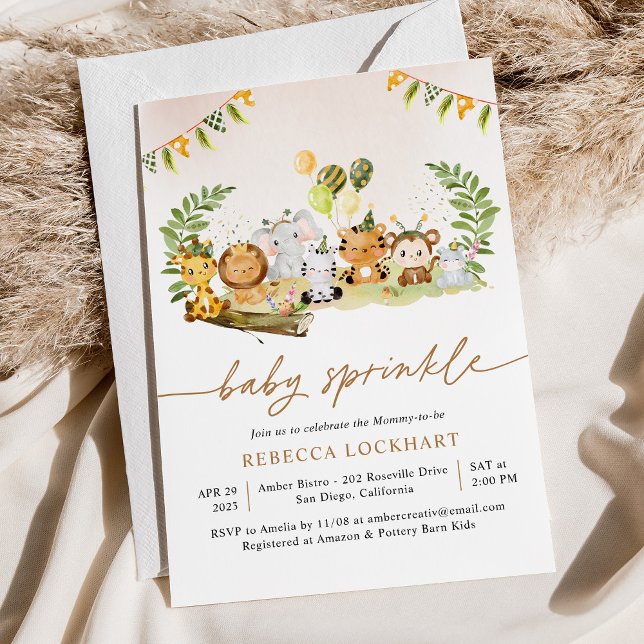 Tropical Jungle Safari Animals Girl Baby Sprinkle Inbjudningar (Skapare uppladdad)