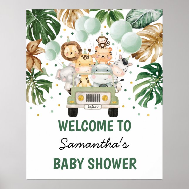 Tropical Jungle Safari Animals Greenery Välkommen Poster (Framsidan)