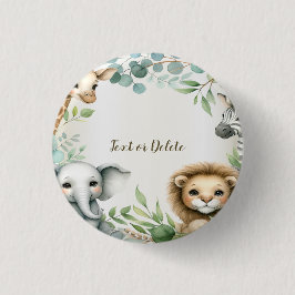 Tropical Jungle Safari Animals Grönt Löv Party Knapp