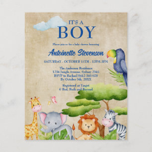 Tropical Jungle Safari Animals Pojke Shower Flygblad