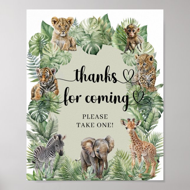 Tropical Jungle Safari Animals tack för att du kom Poster (Framsidan)