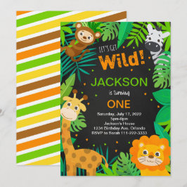 Tropical Jungle Safari Black Birthday-inbjudan Inbjudningar
