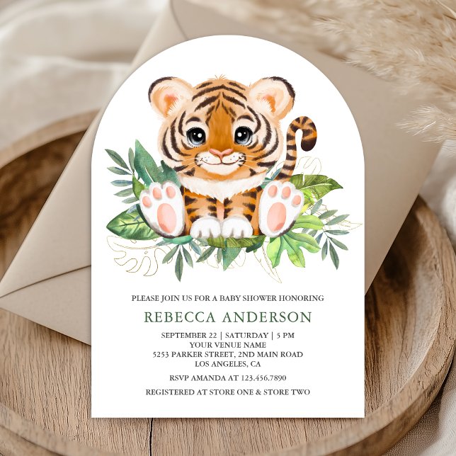 Tropical Jungle Safari Cute Tiger Arch Baby Shower Inbjudningar (Skapare uppladdad)