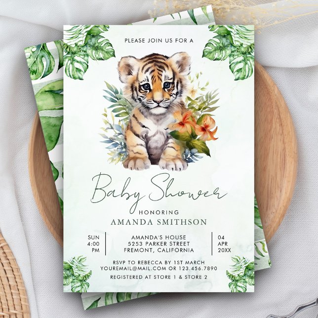 Tropical Jungle Safari Cute Tiger Girl Baby Shower Inbjudningar (Skapare uppladdad)