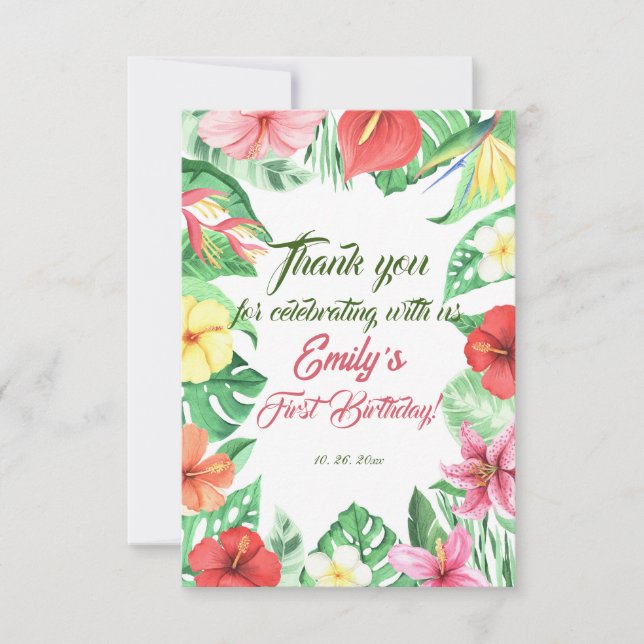 Tropical Jungle Safari Första födelsedagen Tack Kort (Framsida)