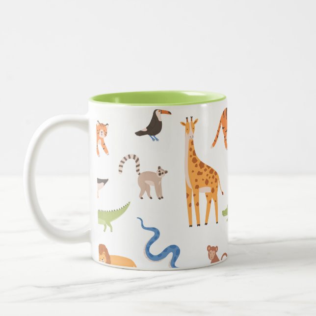 Tropical Jungle Safari Wild Animals Pattern Två-Tonad Mugg (Vänster)