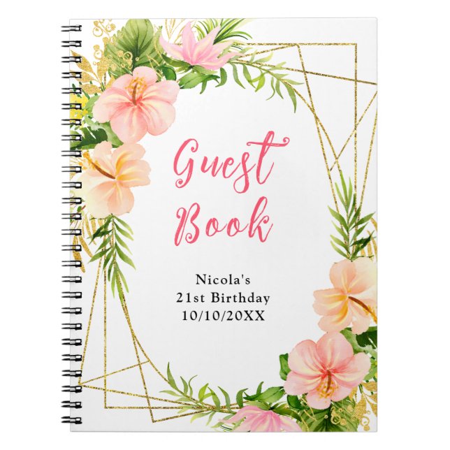 Tropical Jungle with Foliage Birthday Guest Book Anteckningsbok (Framsidan)