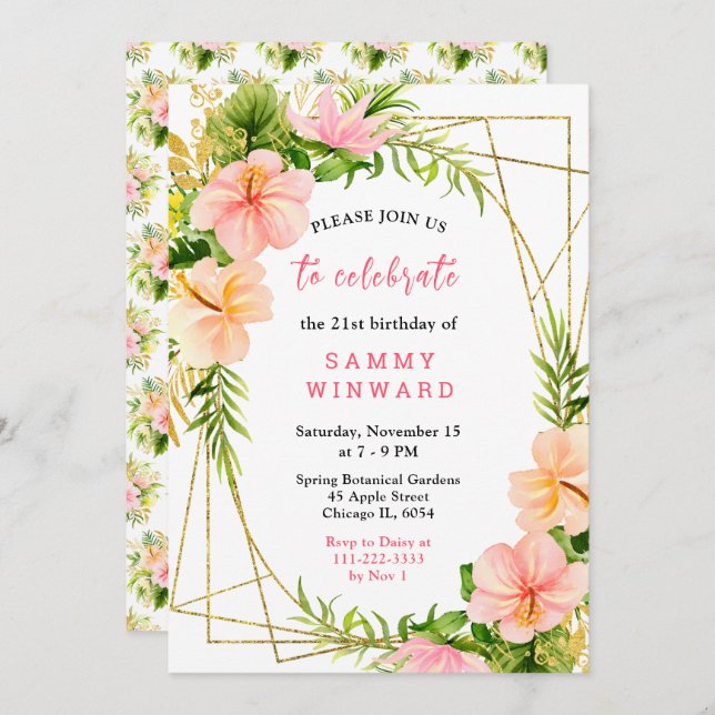 Tropical Jungle with Foliage Birthday Inbjudningar (Fram/baksida)