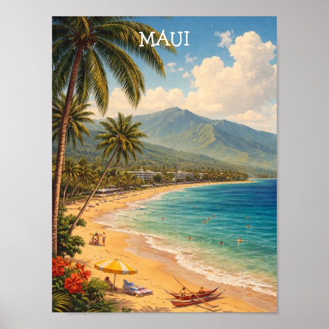 Tropical Ka’anapali Beach Maui Vintage Travel Poster (Framsidan)