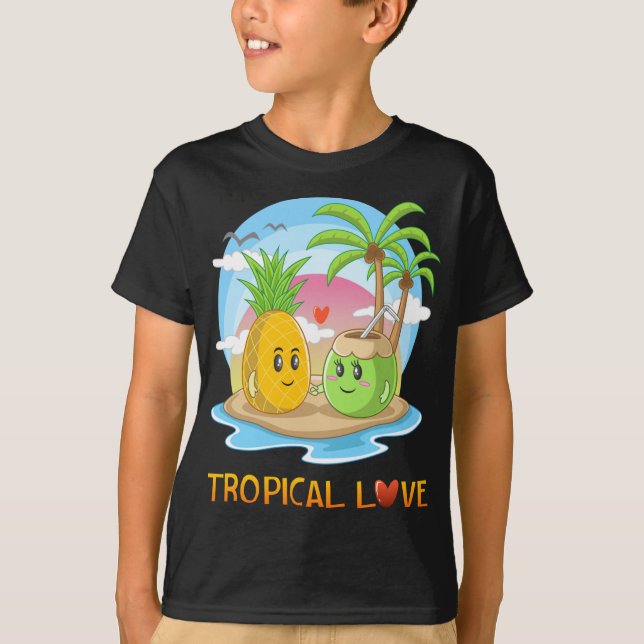 Tropical Kärlek Funny Tropical Island Lycklig Coup T Shirt (Framsida)