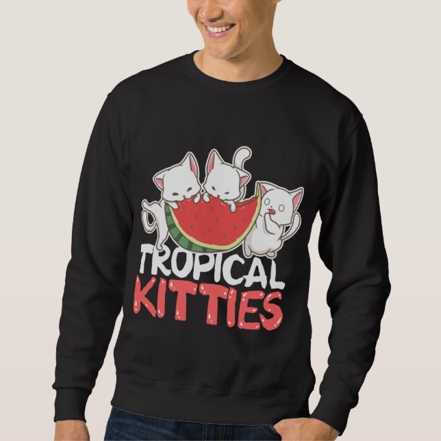 Tropical Kattunge Funny Cat Kitten Watermelon Lång Ärmad Tröja (Framsida)