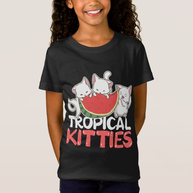 Tropical Kattunge Funny Cat Kitten Watermelon T Shirt (Framsida)