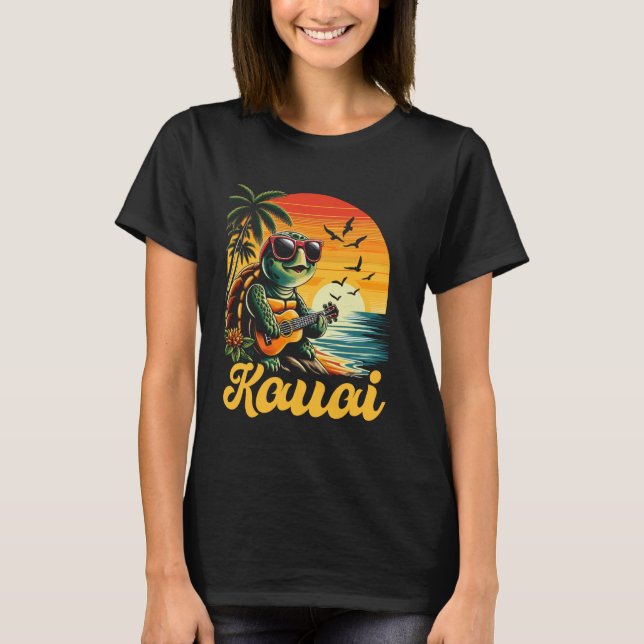 Tropical Kauai Hawaii Sea Turtle Hawaiian Vacation T Shirt (Framsida)